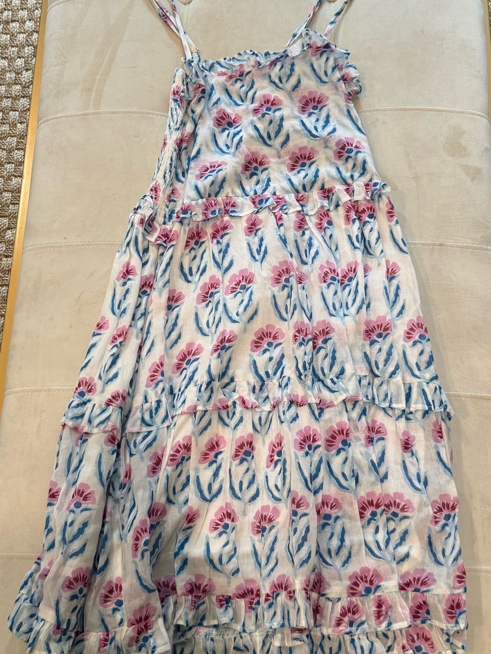 Oliphant smocked back Pink & Blue Floral Tiered Sundress- worn once - XXS